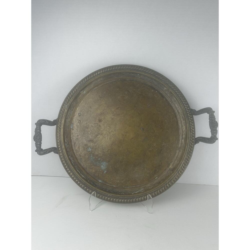 VTG Meneses Orfrebes Tray Silver On Copper Footed Handles 16” Madrid Spain